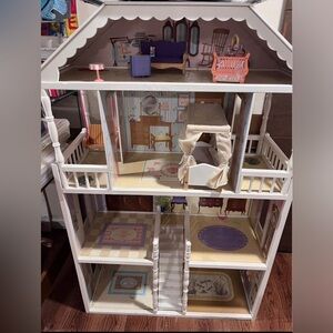 White and Pink Dollhouse with Furniture